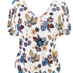 LOFT NEW Flutter Sleeve Floral Botanical Stretch Pullover Sweater VNeck
